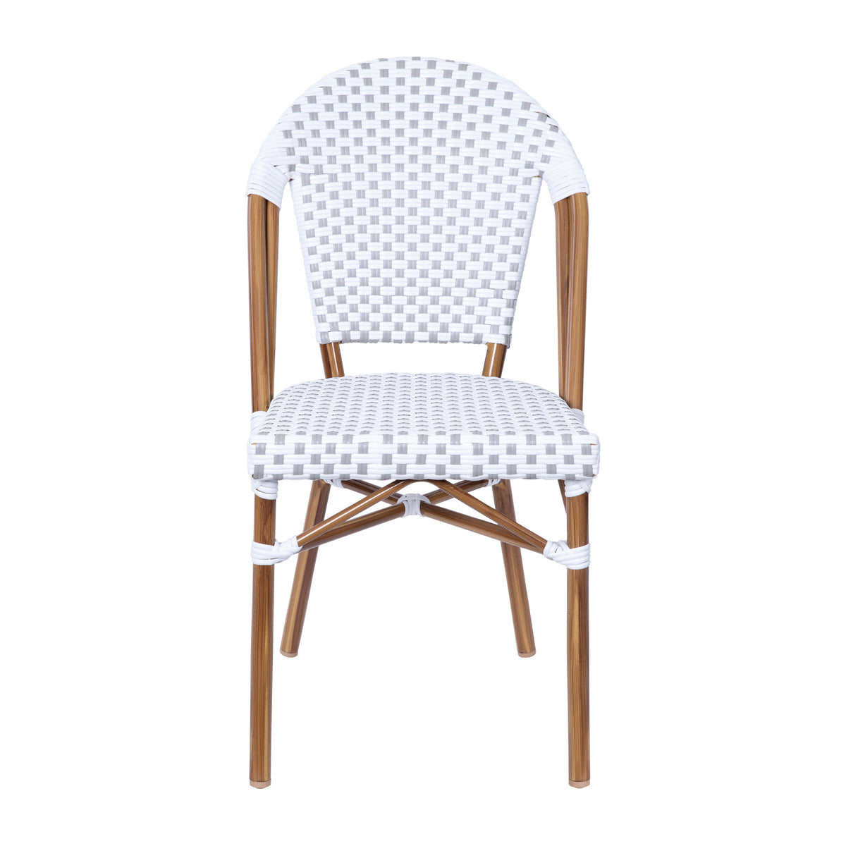 White & Gray/Natural Frame |#| All-Weather Commercial Paris Chair with Bamboo Print Aluminum Frame-White/Gray