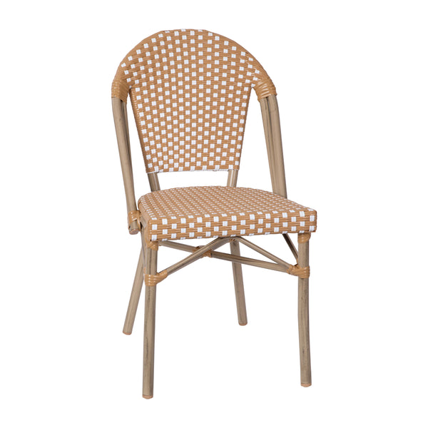 Natural & White/Light Natural Frame |#| All-Weather Commercial Paris Chair - Bamboo Print Aluminum Frame-Natural/White