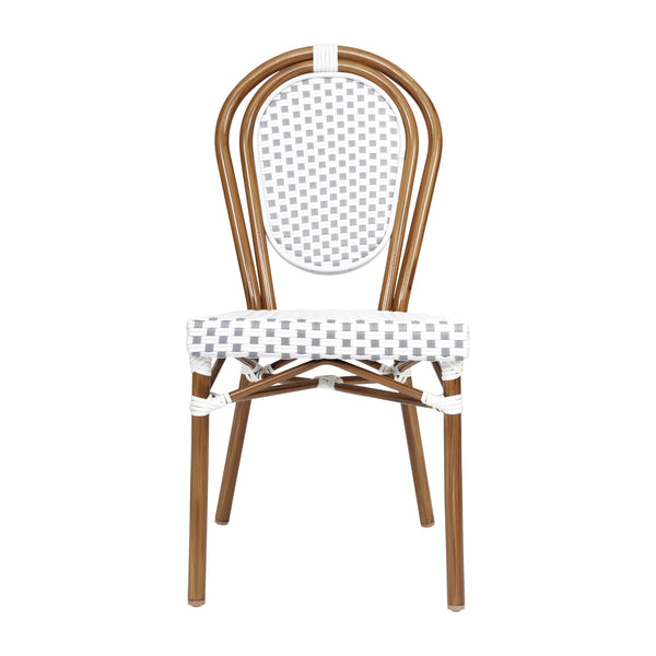 White & Gray/Natural Frame |#| All-Weather Commercial Paris Chair with Bamboo Print Metal Frame-Natural/White