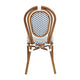 White & Navy/Natural Frame |#| All-Weather Commercial Paris Chair with Bamboo Print Metal Frame-White/Navy