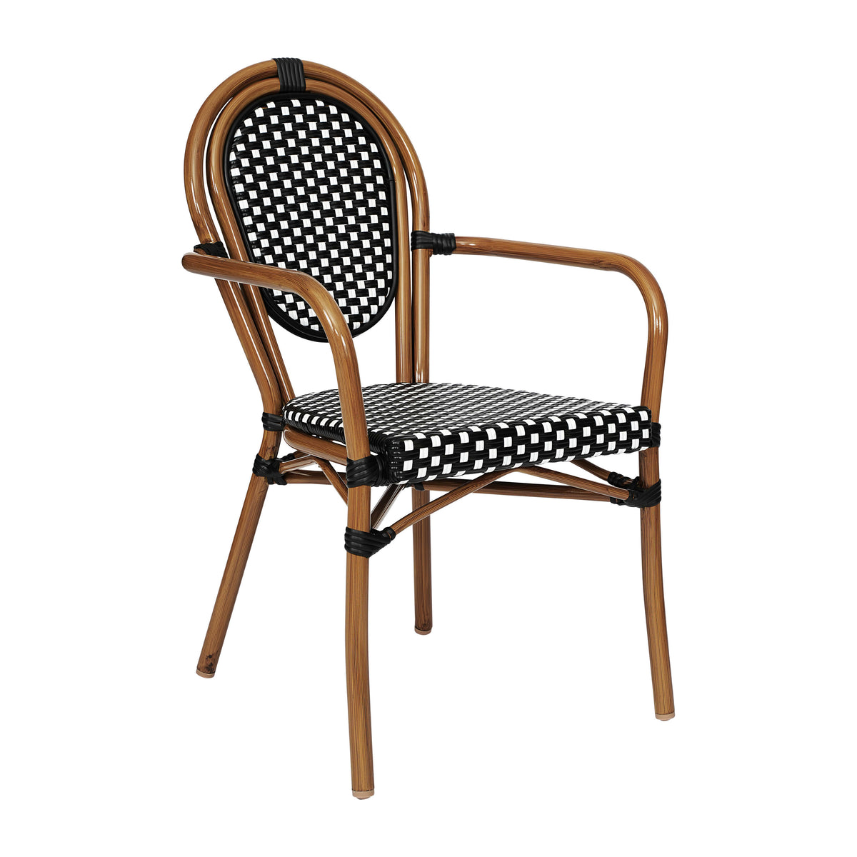 Black & White/Natural Frame |#| All-Weather Commercial Paris Chair with Bamboo Print Metal Frame-Black/White