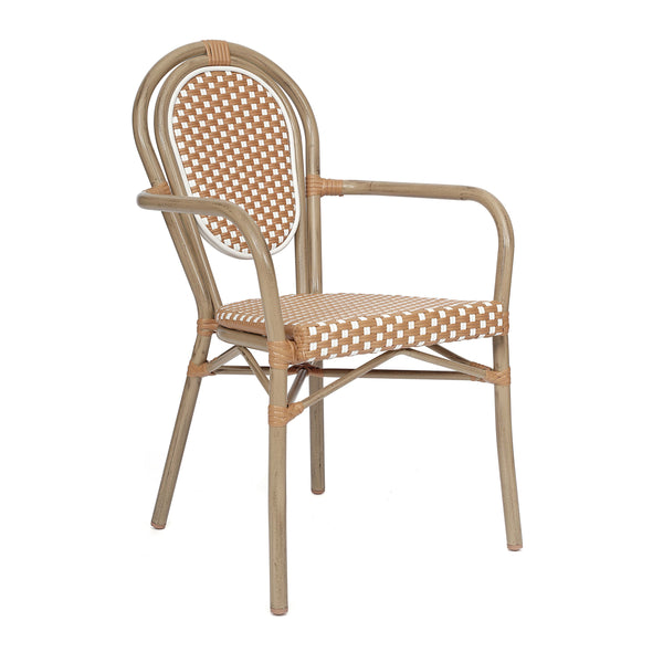Natural & White/Light Natural Frame |#| All-Weather Commercial Paris Chair with Bamboo Print Metal Frame-Natural/White