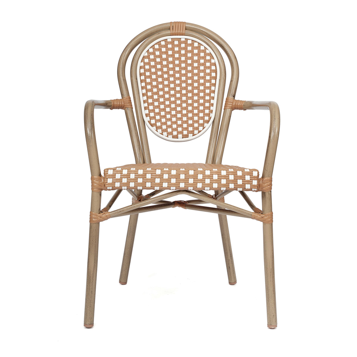 Natural & White/Light Natural Frame |#| All-Weather Commercial Paris Chair with Bamboo Print Metal Frame-Natural/White
