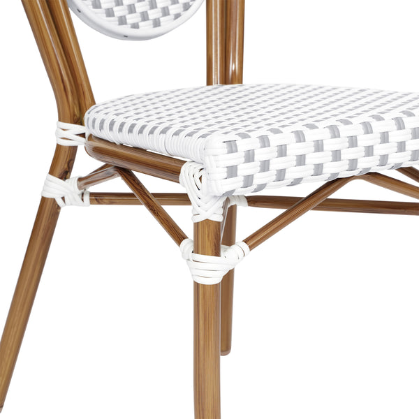 White & Gray/Natural Frame |#| All-Weather Commercial Paris Chair with Bamboo Print Metal Frame-Natural/White