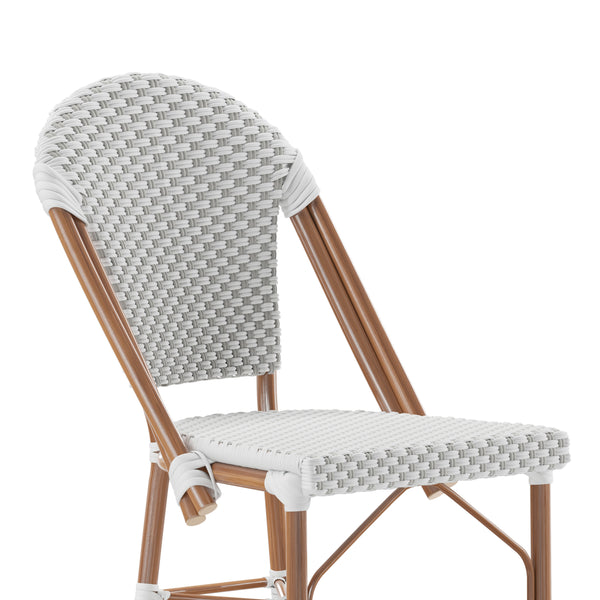 White & Gray/Natural Frame |#| 2 Pack All-Weather Commercial Paris Stools with Bamboo Print Frame-White/Gray