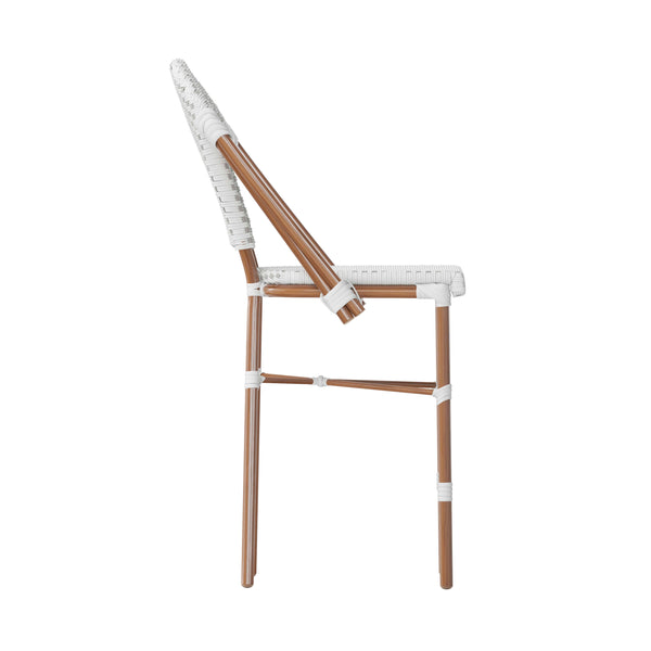 White & Gray/Natural Frame |#| 2 Pack All-Weather Commercial Paris Stools with Bamboo Print Frame-White/Gray