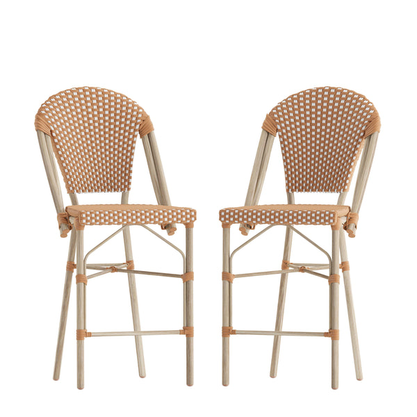Natural & White/Light Natural Frame |#| 2 Pack All-Weather Commercial Paris Stools with Bamboo Print Frame-Natural/White