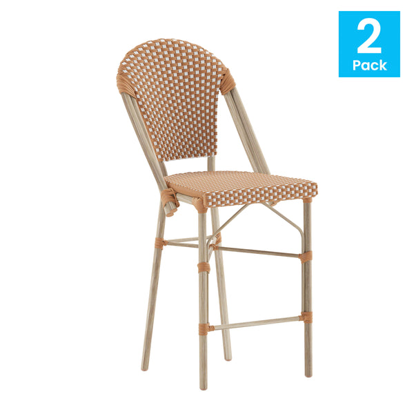 Natural & White/Light Natural Frame |#| 2 Pack All-Weather Commercial Paris Stools with Bamboo Print Frame-Natural/White