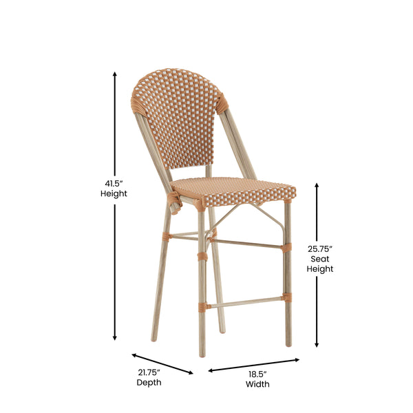 Natural & White/Light Natural Frame |#| 2 Pack All-Weather Commercial Paris Stools with Bamboo Print Frame-Natural/White