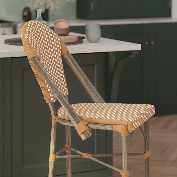 Natural & White/Light Natural Frame |#| 2 Pack All-Weather Commercial Paris Stools with Bamboo Print Frame-Natural/White