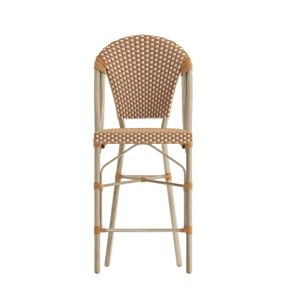 Natural & White/Light Natural Frame |#| 2 Pack All-Weather Commercial Paris Stools with Bamboo Print Frame-Natural/White