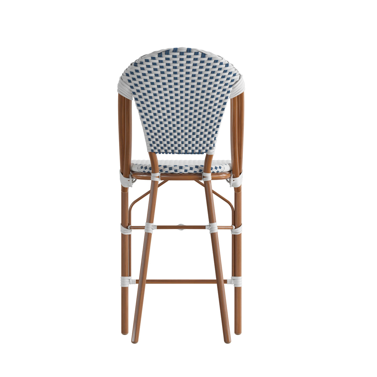 White & Navy/Natural Frame |#| 2 Pack All-Weather Commercial Paris Stools with Bamboo Print Frame-White/Navy