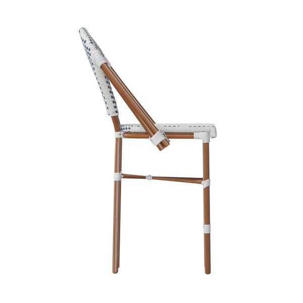 White & Navy/Natural Frame |#| 2 Pack All-Weather Commercial Paris Stools with Bamboo Print Frame-White/Navy