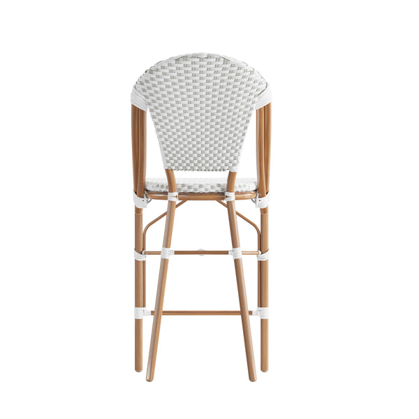 White & Gray/Natural Frame |#| 2 Pack All-Weather Commercial Paris Stools with Bamboo Print Frame-White/Gray