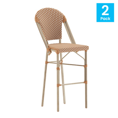Lourdes Set of 2 Commercial Grade Stackable Indoor/Outdoor Bistro 30" High Bar Height Stools - View 2