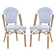 White & Gray/Natural Frame |#| 2 Pack All-Weather Commercial Paris Chairs with Bamboo Print Frame-White/Gray