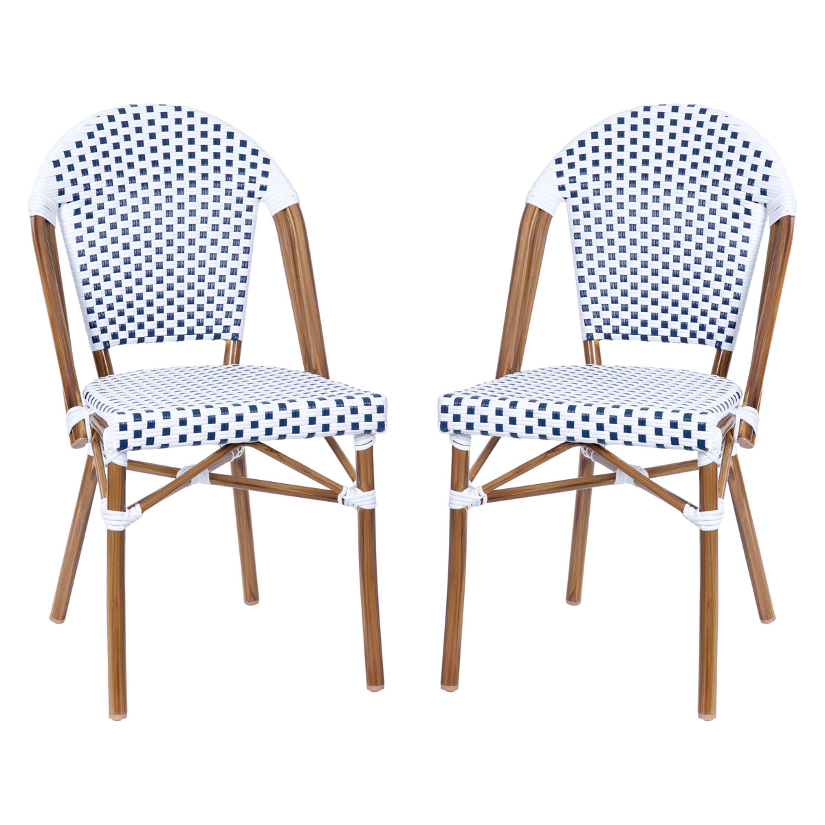 White & Gray/Natural Frame |#| 2 Pack All-Weather Commercial Paris Chairs with Bamboo Print Frame-White/Gray