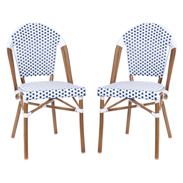 White & Gray/Natural Frame |#| 2 Pack All-Weather Commercial Paris Chairs with Bamboo Print Frame-White/Gray