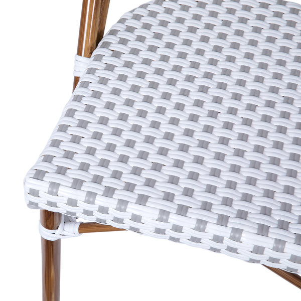 White & Gray/Natural Frame |#| 2 Pack All-Weather Commercial Paris Chairs with Bamboo Print Frame-White/Gray