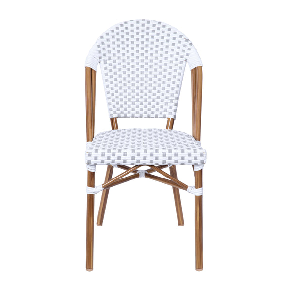 White & Gray/Natural Frame |#| 2 Pack All-Weather Commercial Paris Chairs with Bamboo Print Frame-White/Gray