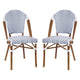 White & Navy/Natural Frame |#| 2 Pack All-Weather Commercial Paris Chairs with Bamboo Print Frame-White/Navy