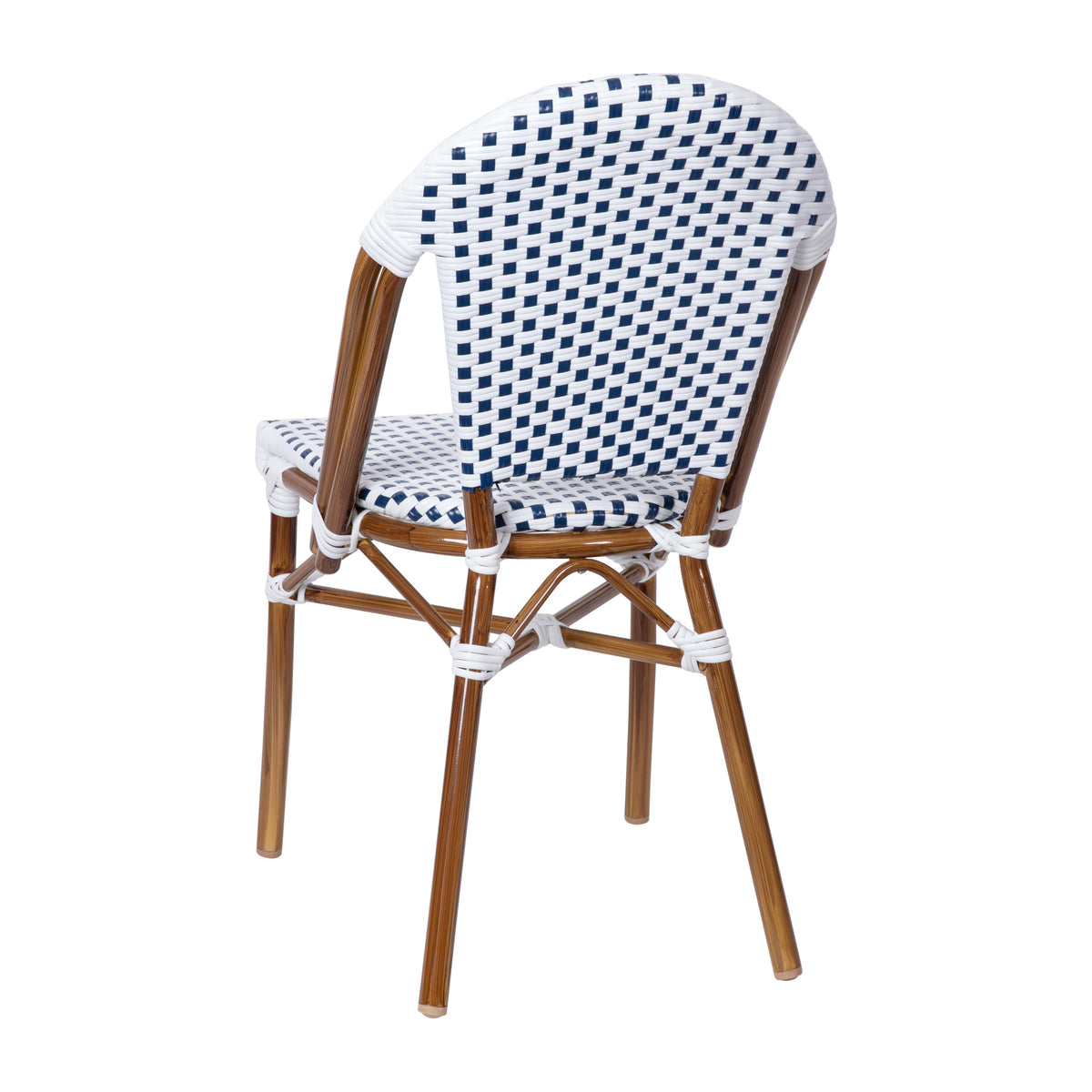 White & Navy/Natural Frame |#| 2 Pack All-Weather Commercial Paris Chairs with Bamboo Print Frame-White/Navy