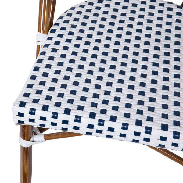 White & Navy/Natural Frame |#| 2 Pack All-Weather Commercial Paris Chairs with Bamboo Print Frame-White/Navy