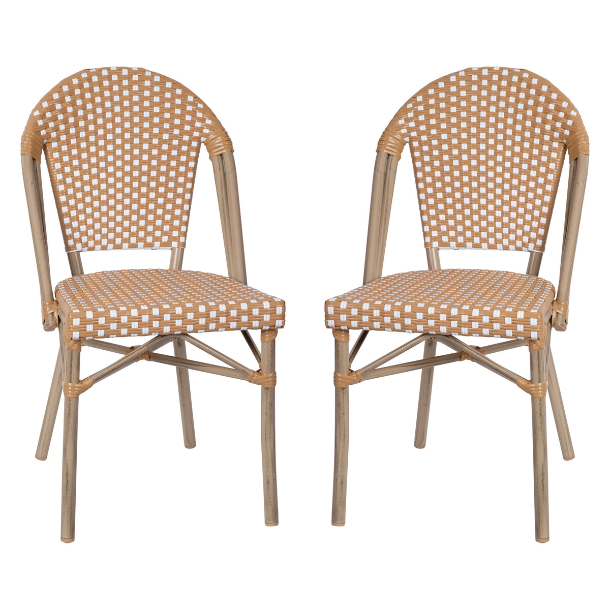 Natural & White/Light Natural Frame |#| 2 Pack All-Weather Commercial Paris Chairs with Bamboo Print Frame-Natural/White