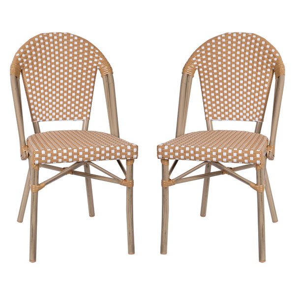 Natural & White/Light Natural Frame |#| 2 Pack All-Weather Commercial Paris Chairs with Bamboo Print Frame-Natural/White