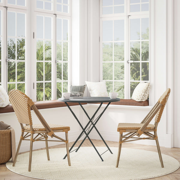 Natural & White/Light Natural Frame |#| 2 Pack All-Weather Commercial Paris Chairs with Bamboo Print Frame-Natural/White