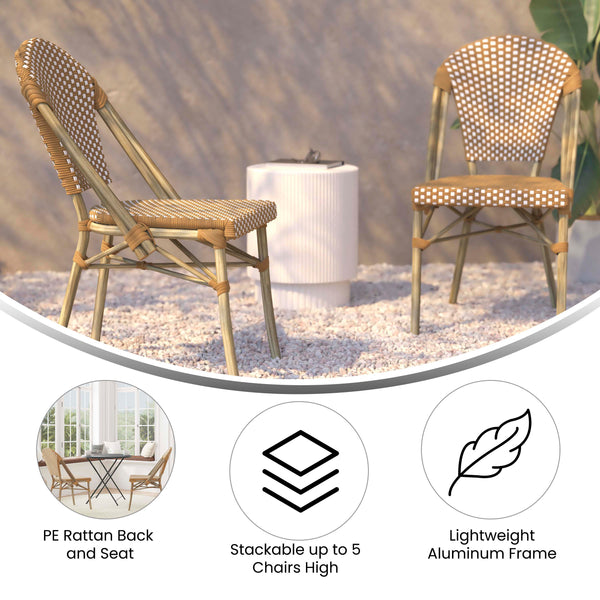 Natural & White/Light Natural Frame |#| 2 Pack All-Weather Commercial Paris Chairs with Bamboo Print Frame-Natural/White