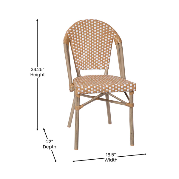 Natural & White/Light Natural Frame |#| 2 Pack All-Weather Commercial Paris Chairs with Bamboo Print Frame-Natural/White