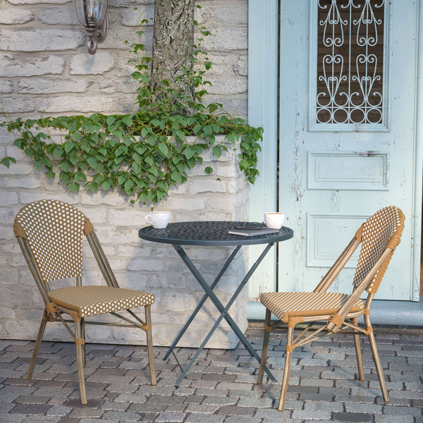 Natural & White/Light Natural Frame |#| 2 Pack All-Weather Commercial Paris Chairs with Bamboo Print Frame-Natural/White
