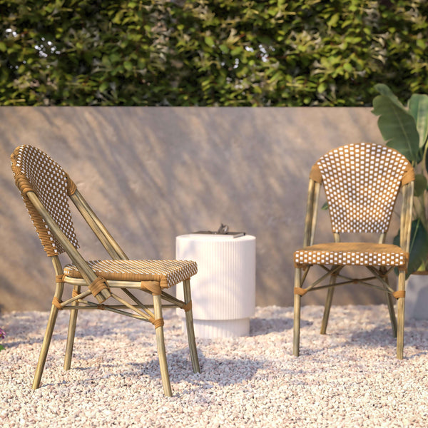 Natural & White/Light Natural Frame |#| 2 Pack All-Weather Commercial Paris Chairs with Bamboo Print Frame-Natural/White
