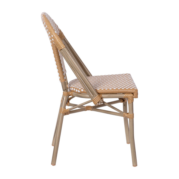 Natural & White/Light Natural Frame |#| 2 Pack All-Weather Commercial Paris Chairs with Bamboo Print Frame-Natural/White
