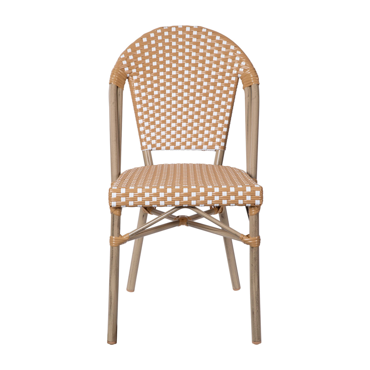 Natural & White/Light Natural Frame |#| 2 Pack All-Weather Commercial Paris Chairs with Bamboo Print Frame-Natural/White