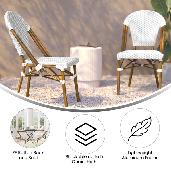 White & Gray/Natural Frame |#| 2 Pack All-Weather Commercial Paris Chairs with Bamboo Print Frame-White/Gray