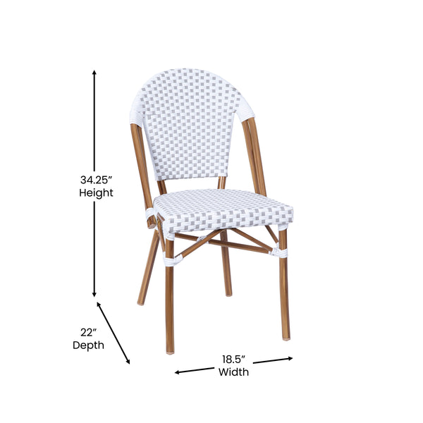 White & Gray/Natural Frame |#| 2 Pack All-Weather Commercial Paris Chairs with Bamboo Print Frame-White/Gray