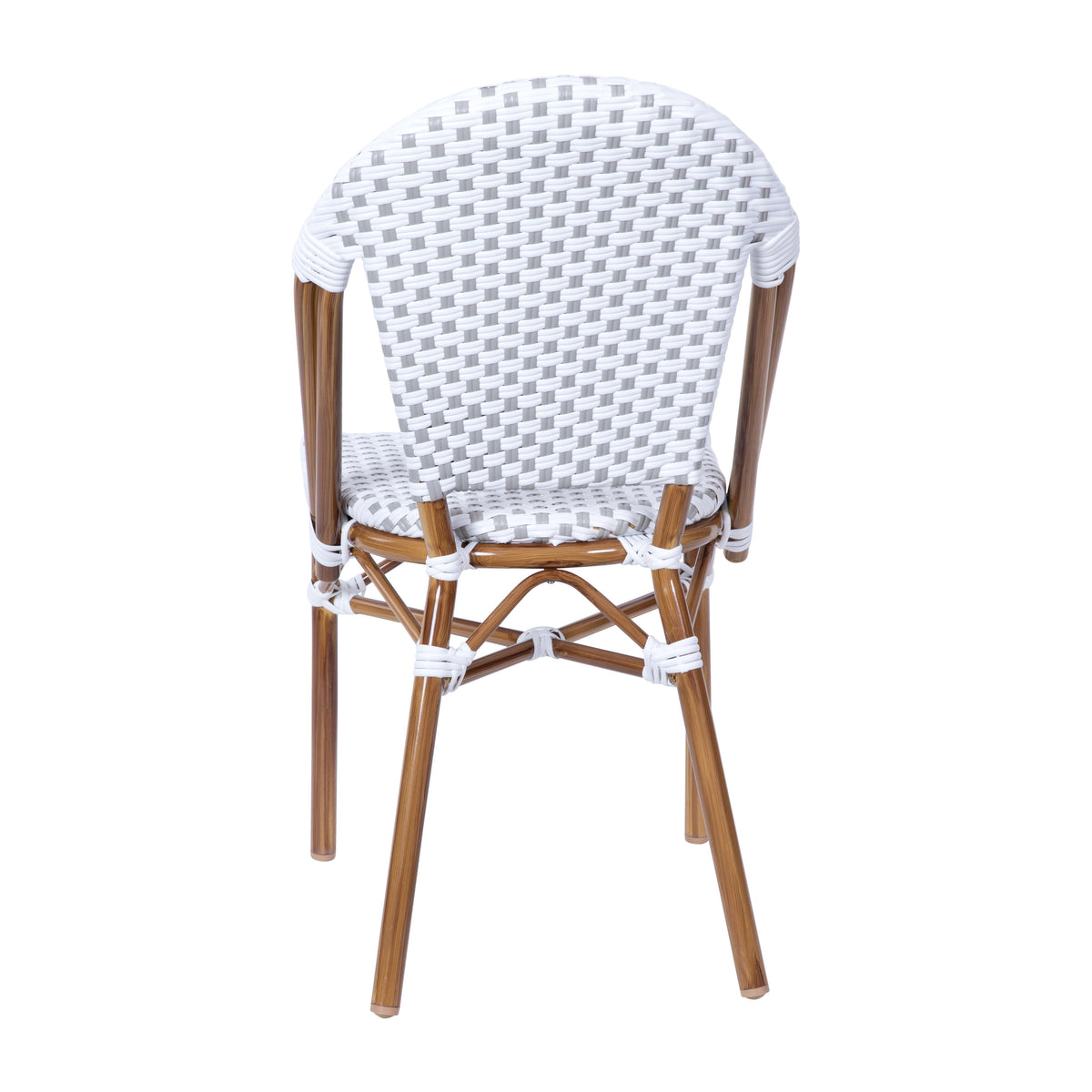 White & Gray/Natural Frame |#| 2 Pack All-Weather Commercial Paris Chairs with Bamboo Print Frame-White/Gray