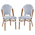 Lourdes Set of 2 Indoor/Outdoor Commercial Bistro Stacking Chairs, PE Rattan Back and Seat, Bamboo Print Aluminum Frame