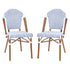 Lourdes Set of 2 Indoor/Outdoor Commercial Bistro Stacking Chairs, PE Rattan Back and Seat, Bamboo Print Aluminum Frame