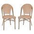 Lourdes Set of 2 Indoor/Outdoor Commercial Bistro Stacking Chairs, PE Rattan Back and Seat, Bamboo Print Aluminum Frame
