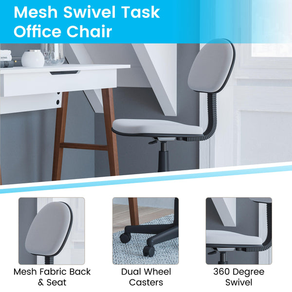 Gray |#| Gray Adjustable Mesh Swivel Task Office Chair with Padded Back and Seat