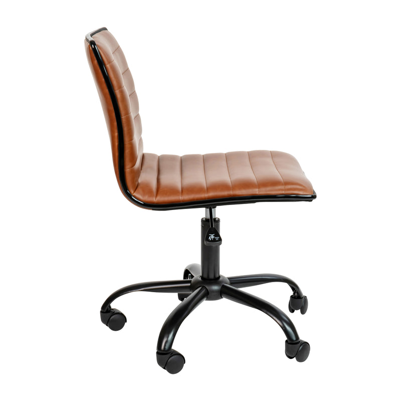 Brown Vinyl/Black Frame |#| Low Back Designer Armless Brown Ribbed Swivel Task Office Chair - Home Office