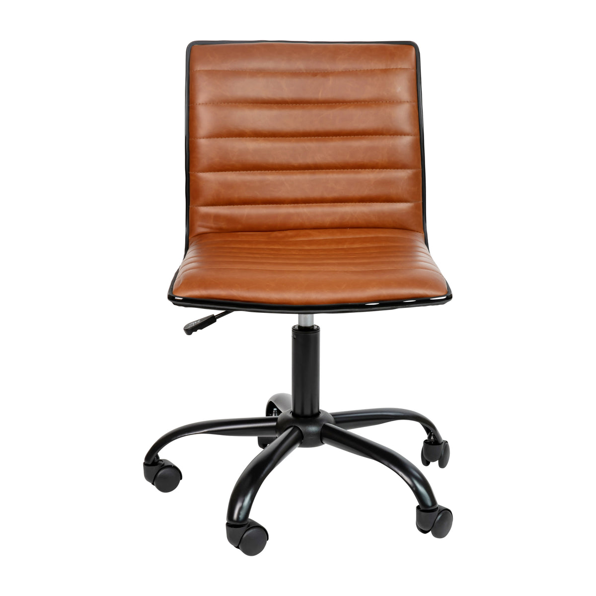 Brown Vinyl/Black Frame |#| Low Back Designer Armless Brown Ribbed Swivel Task Office Chair - Home Office