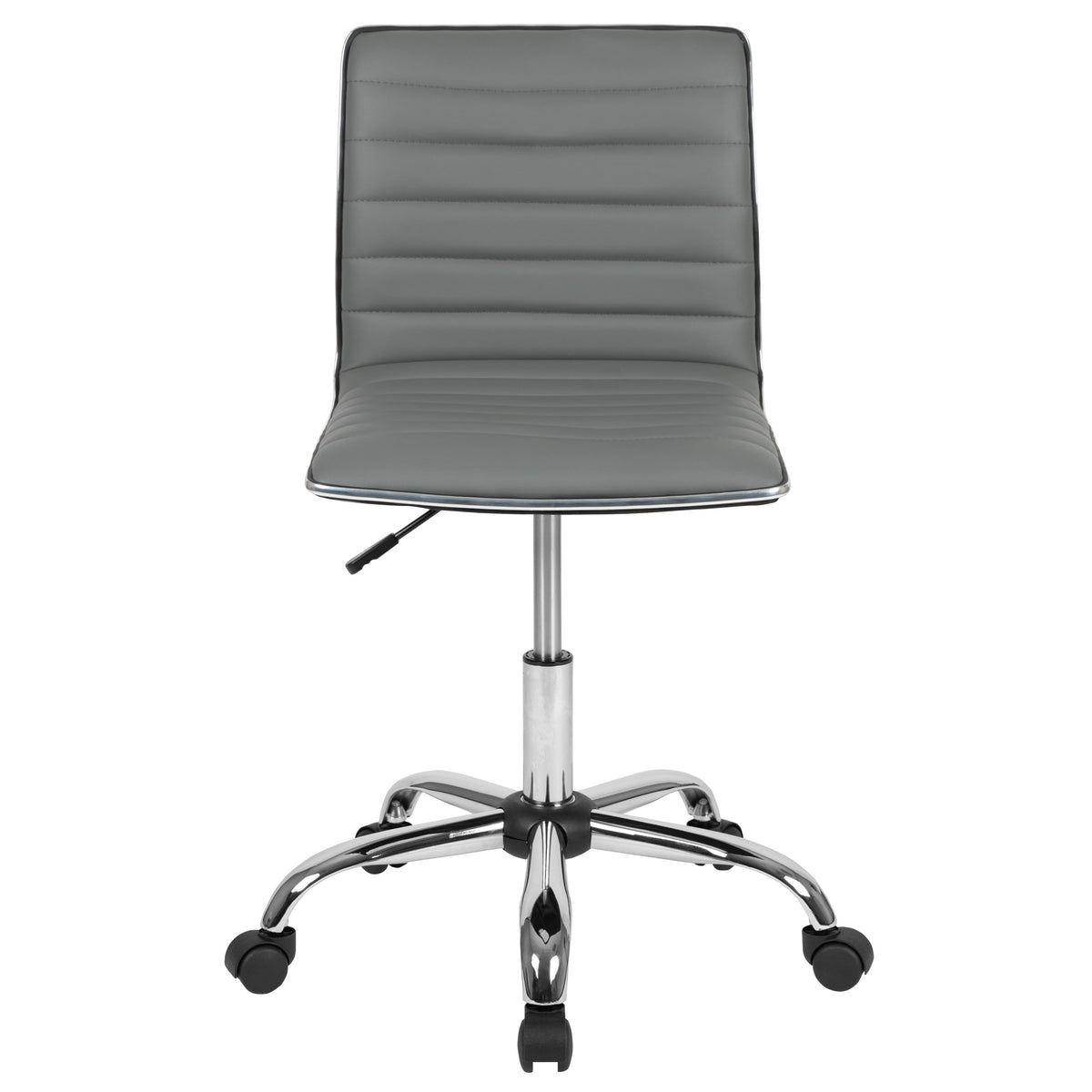 Light Gray Vinyl/Chrome Frame |#| Low Back Designer Armless Light Gray Ribbed Swivel Task Office Chair, Desk Chair