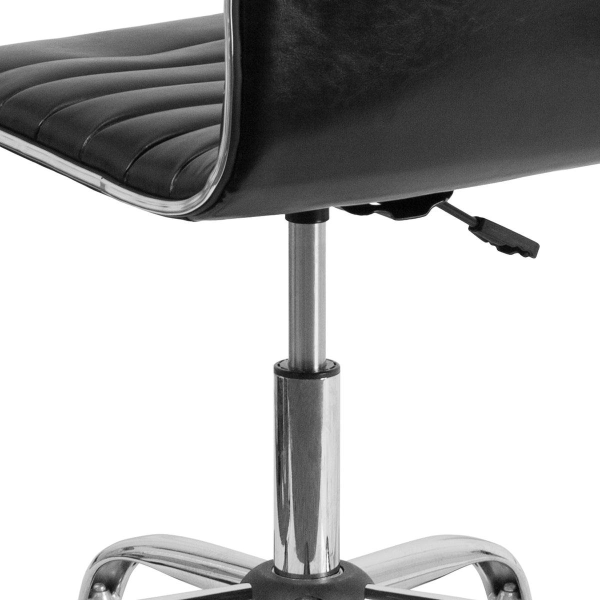 Black Vinyl/Chrome Frame |#| Low Back Designer Armless Black Ribbed Swivel Task Office Chair - Home Office