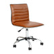 Brown Vinyl/Chrome Frame |#| Low Back Designer Armless Brown Ribbed Swivel Task Office Chair, Desk Chair