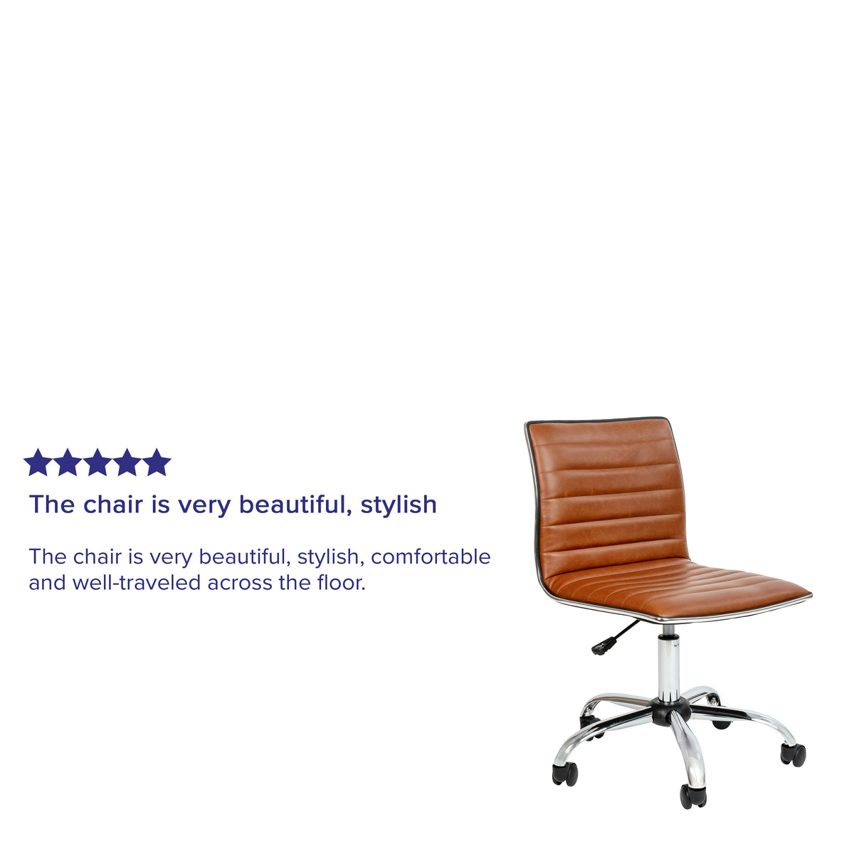 Brown Vinyl/Chrome Frame |#| Low Back Designer Armless Brown Ribbed Swivel Task Office Chair, Desk Chair