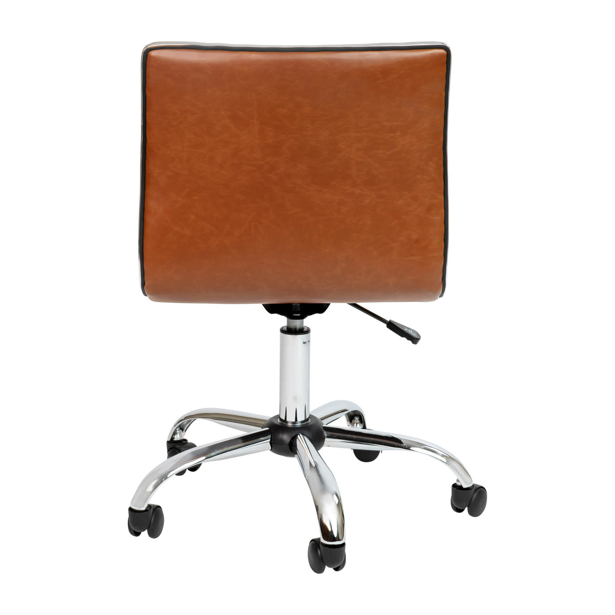 Brown Vinyl/Chrome Frame |#| Low Back Designer Armless Brown Ribbed Swivel Task Office Chair, Desk Chair